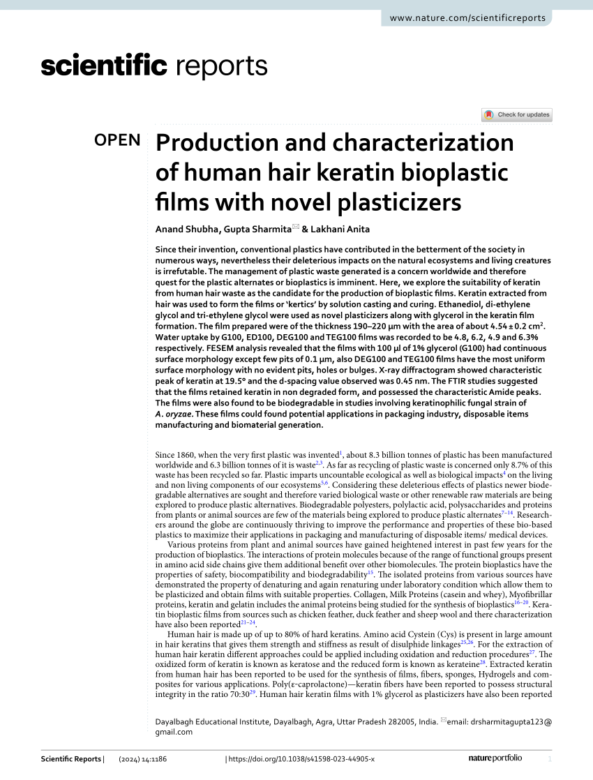 PDF) Production and characterization of human hair keratin