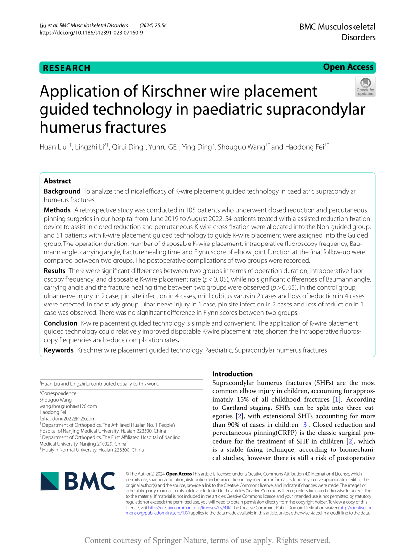 Pdf Application Of Kirschner Wire Placement Guided Technology In Paediatric Supracondylar