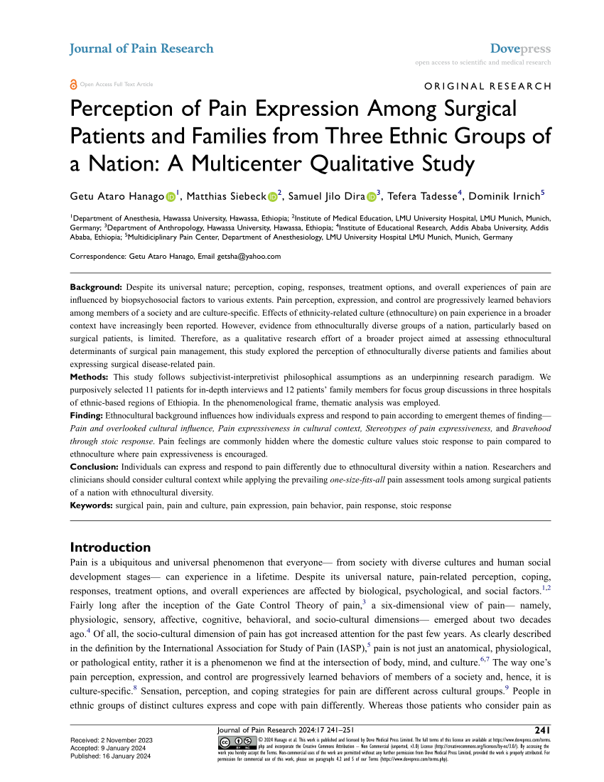 PDF) Perception of Pain Expression Among Surgical Patients and Families  from Three Ethnic Groups of a Nation: A Multicenter Qualitative Study