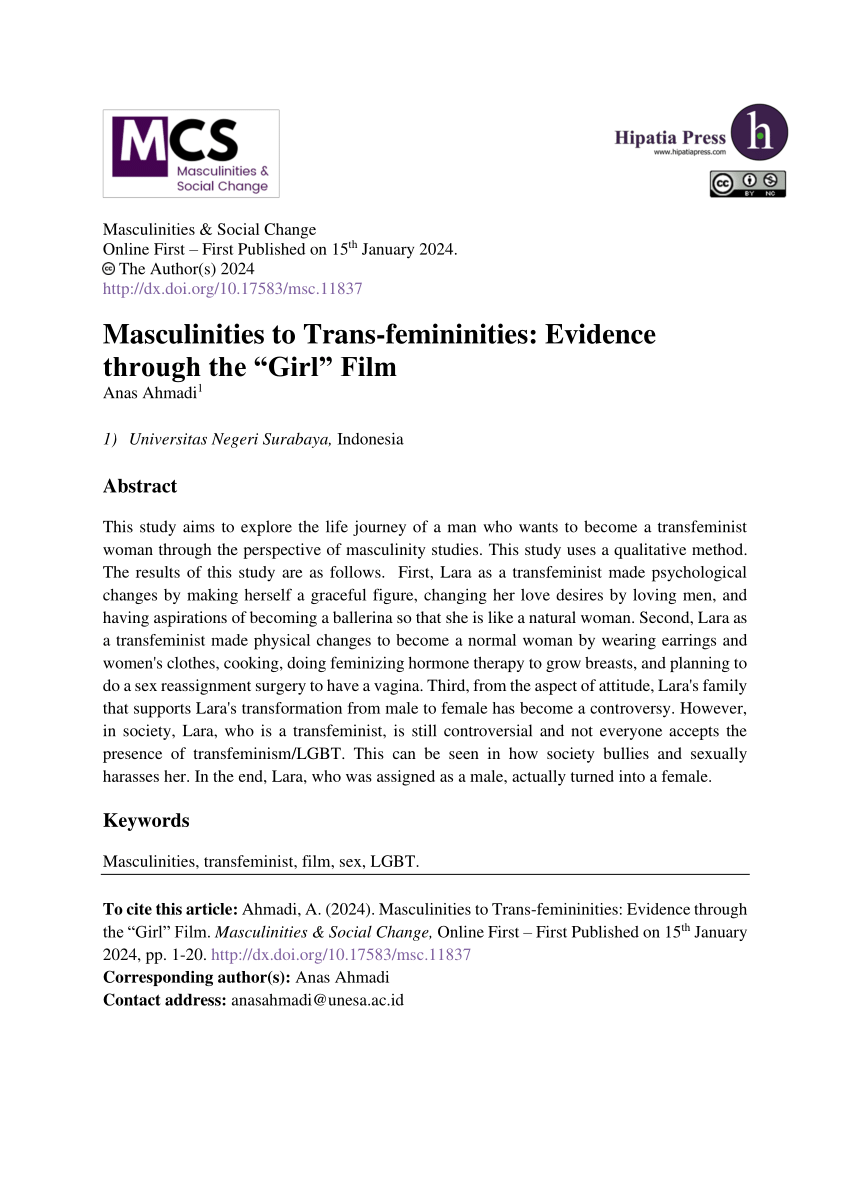 PDF) Masculinities to Trans-femininities: Evidence through the “Girl” Film