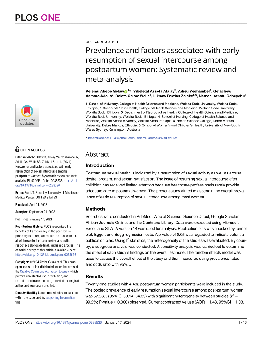 Pdf Prevalence And Factors Associated With Early Resumption Of Sexual