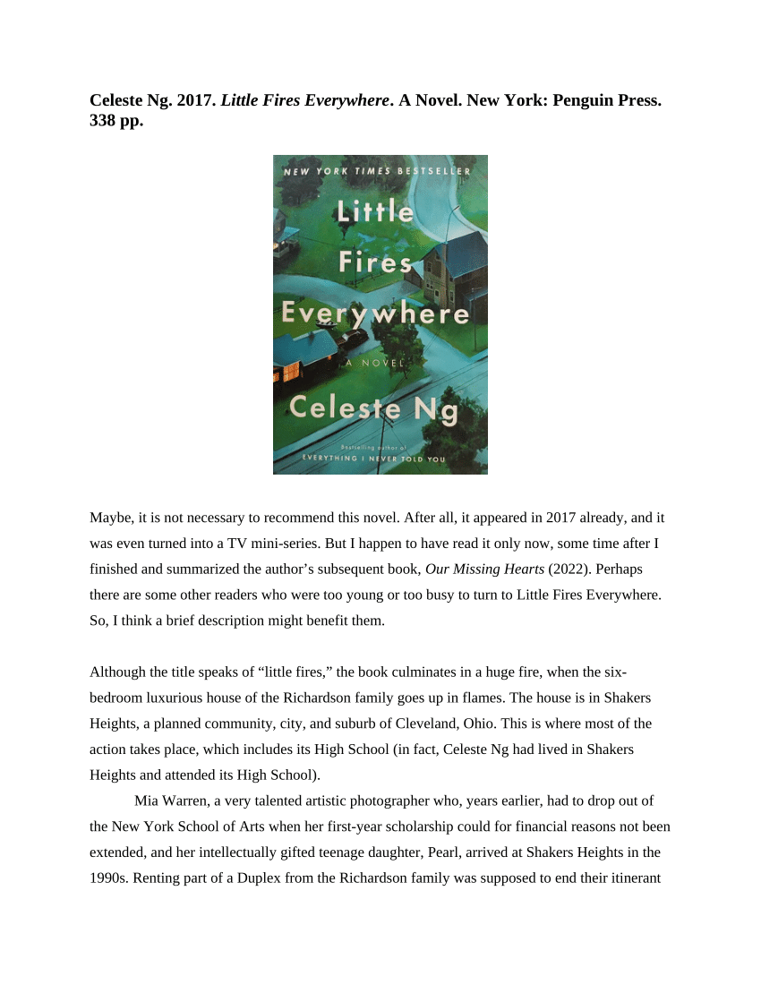 PDF) Celeste Ng. 2017. Little Fires Everywhere. A Novel. New York: Penguin  Press.