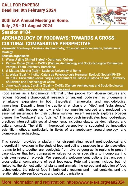 (PDF) EAA 2024 CALL FOR PAPERS SESSION 184. Archaeology of foodways