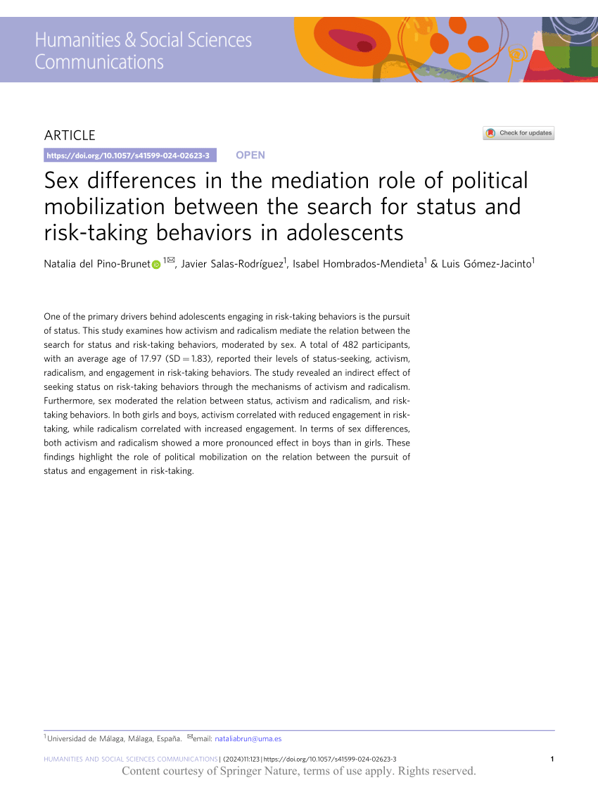 Pdf Sex Differences In The Mediation Role Of Political Mobilization Between The Search For 