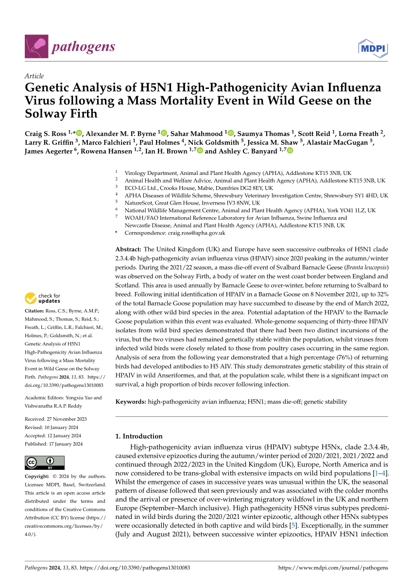PDF) Genetic Analysis of H5N1 High-Pathogenicity Avian Influenza 