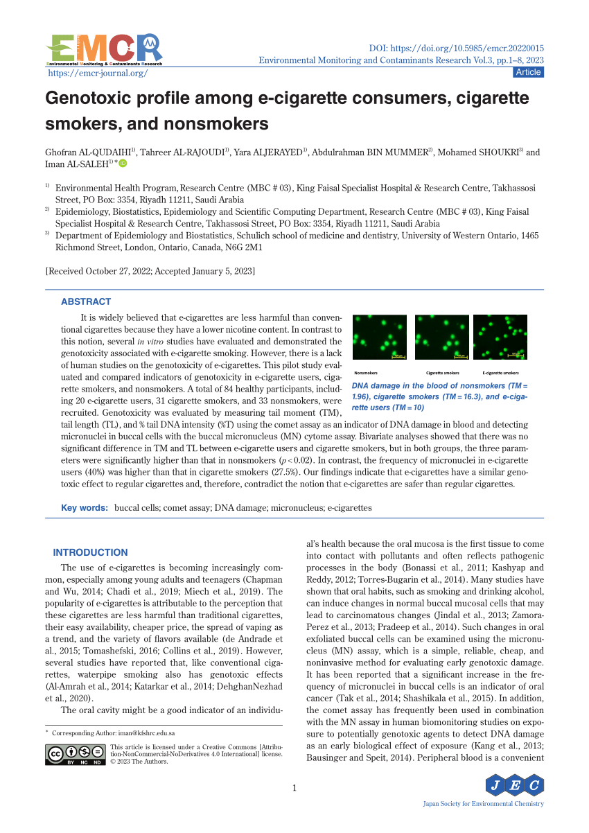 PDF Genotoxic profile among e cigarette consumers cigarette