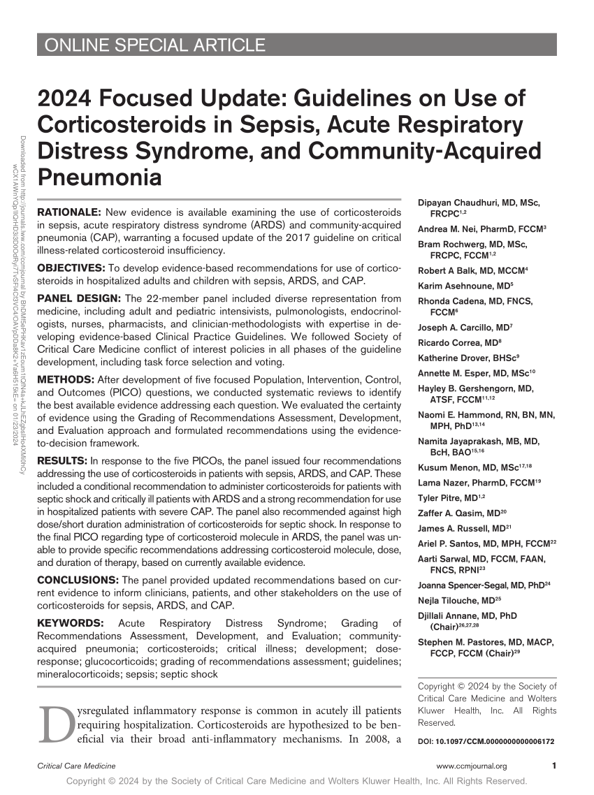 (PDF) 2024 Focused Update Guidelines on Use of Corticosteroids in
