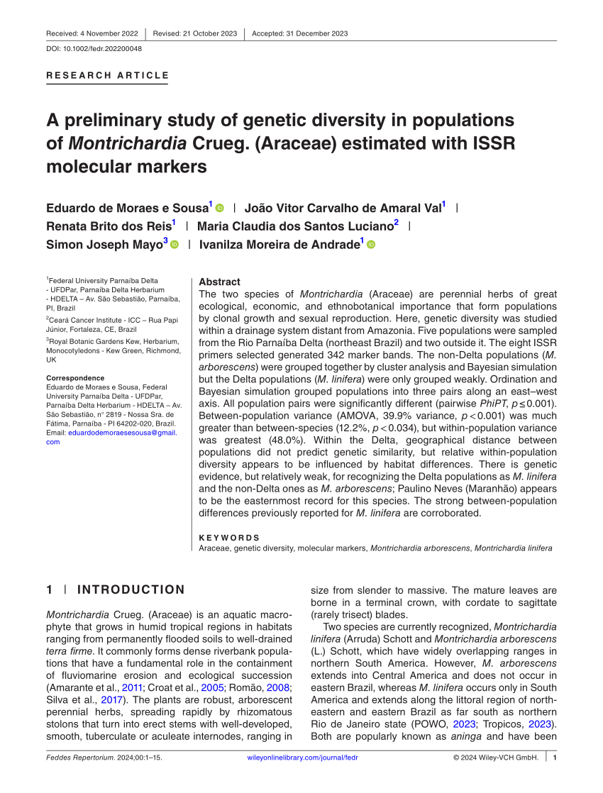 PDF A preliminary study of genetic diversity in populations of  