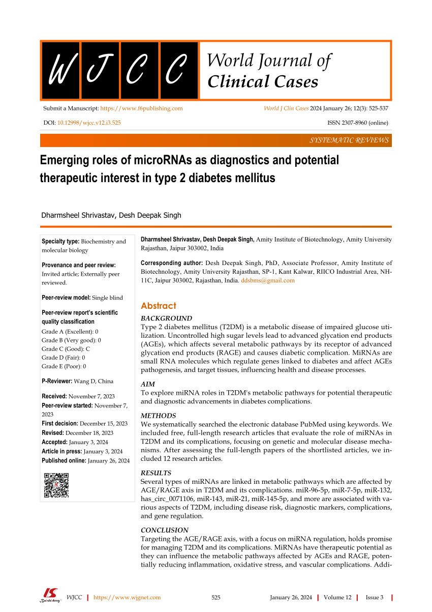 PDF) Emerging roles of microRNAs as diagnostics and potential 