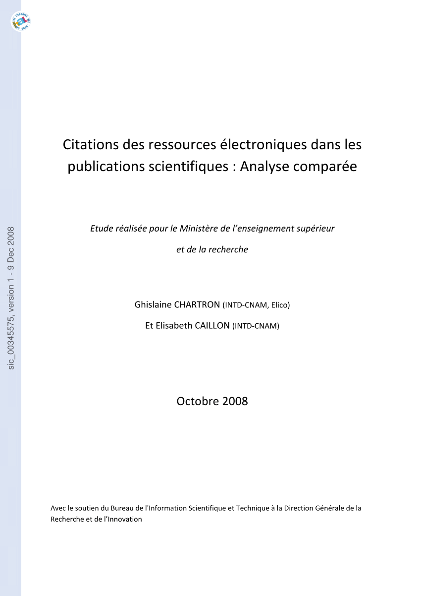 Pdf Citations Des Ressources Electroniques Dans Les Publications Scientifiques Analyse Comparee