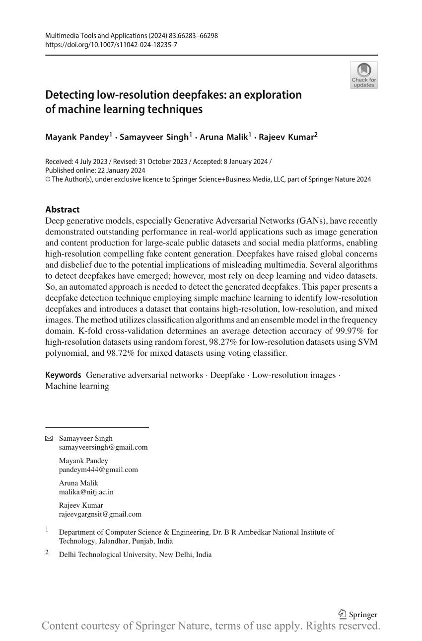 Detecting Low Resolution Deepfakes An Exploration Of Machine Learning Techniques 