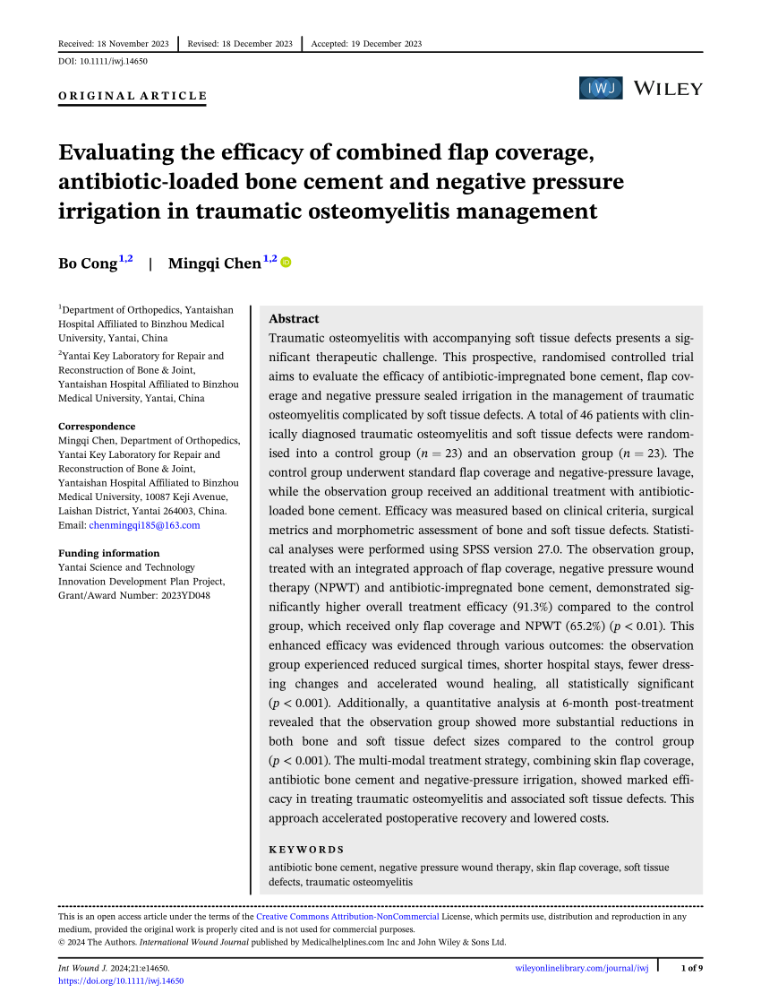 Pdf Evaluating The Efficacy Of Combined Flap Coverage Antibiotic‐loaded Bone Cement And