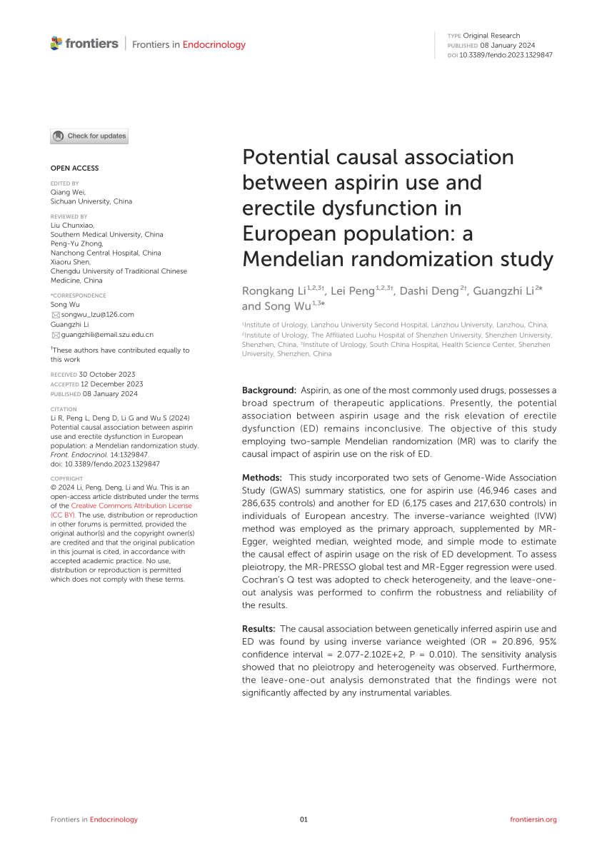 PDF Potential causal association between aspirin use and erectile