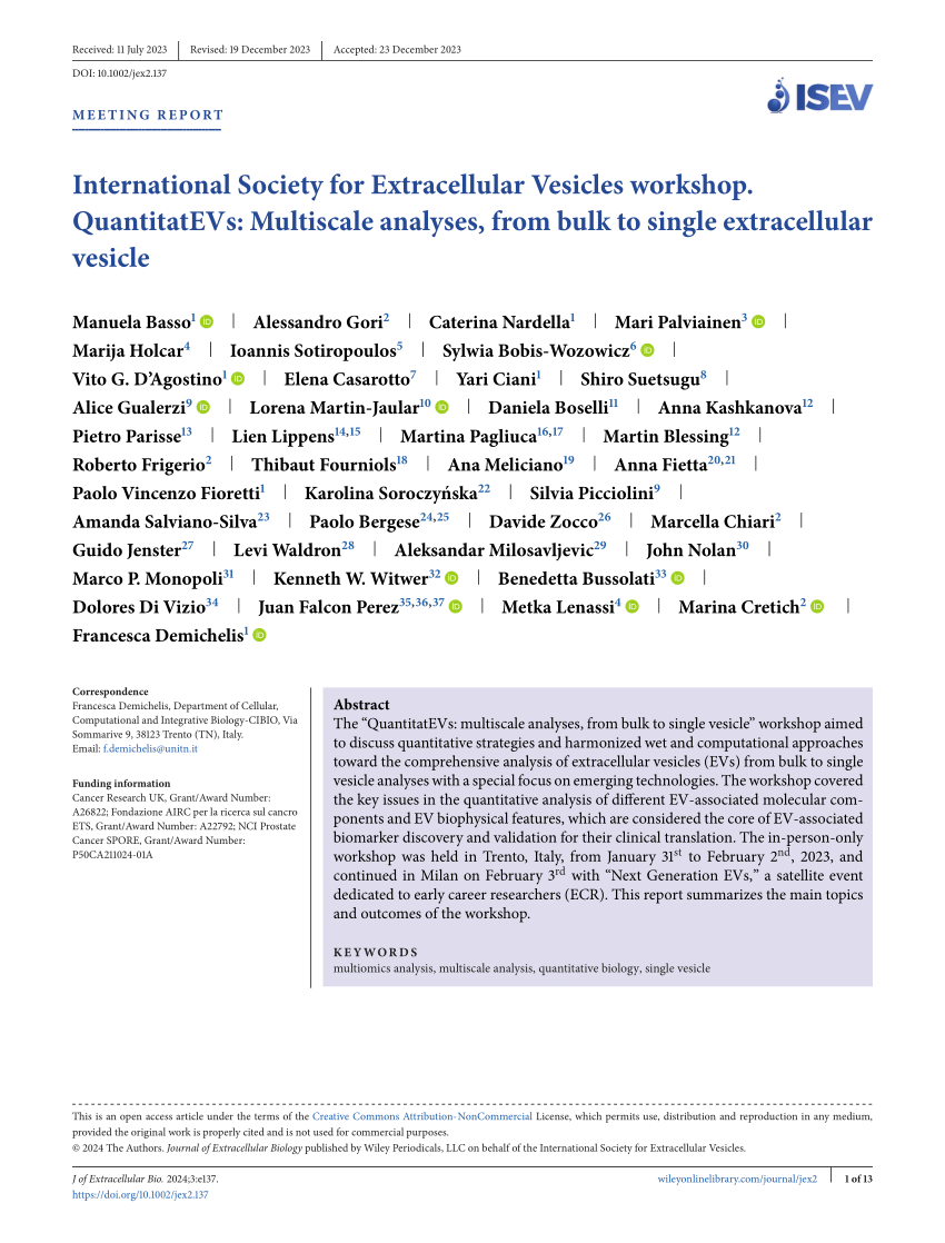 PDF International Society for Extracellular Vesicles workshop