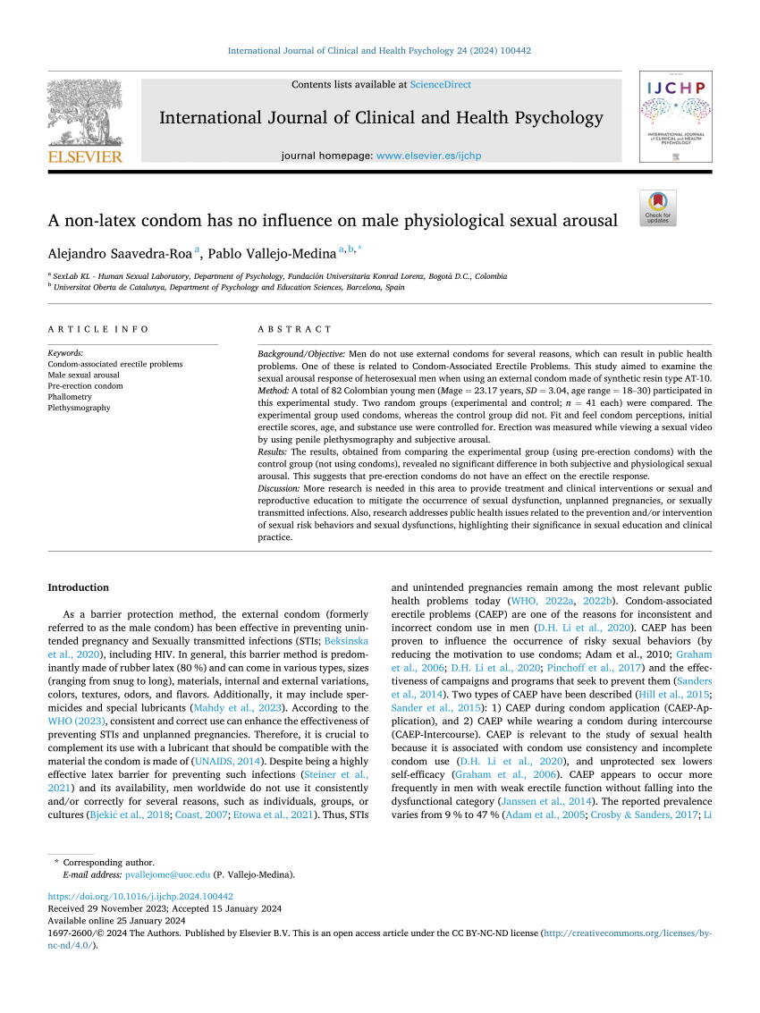 PDF A non latex condom has no influence on male physiological