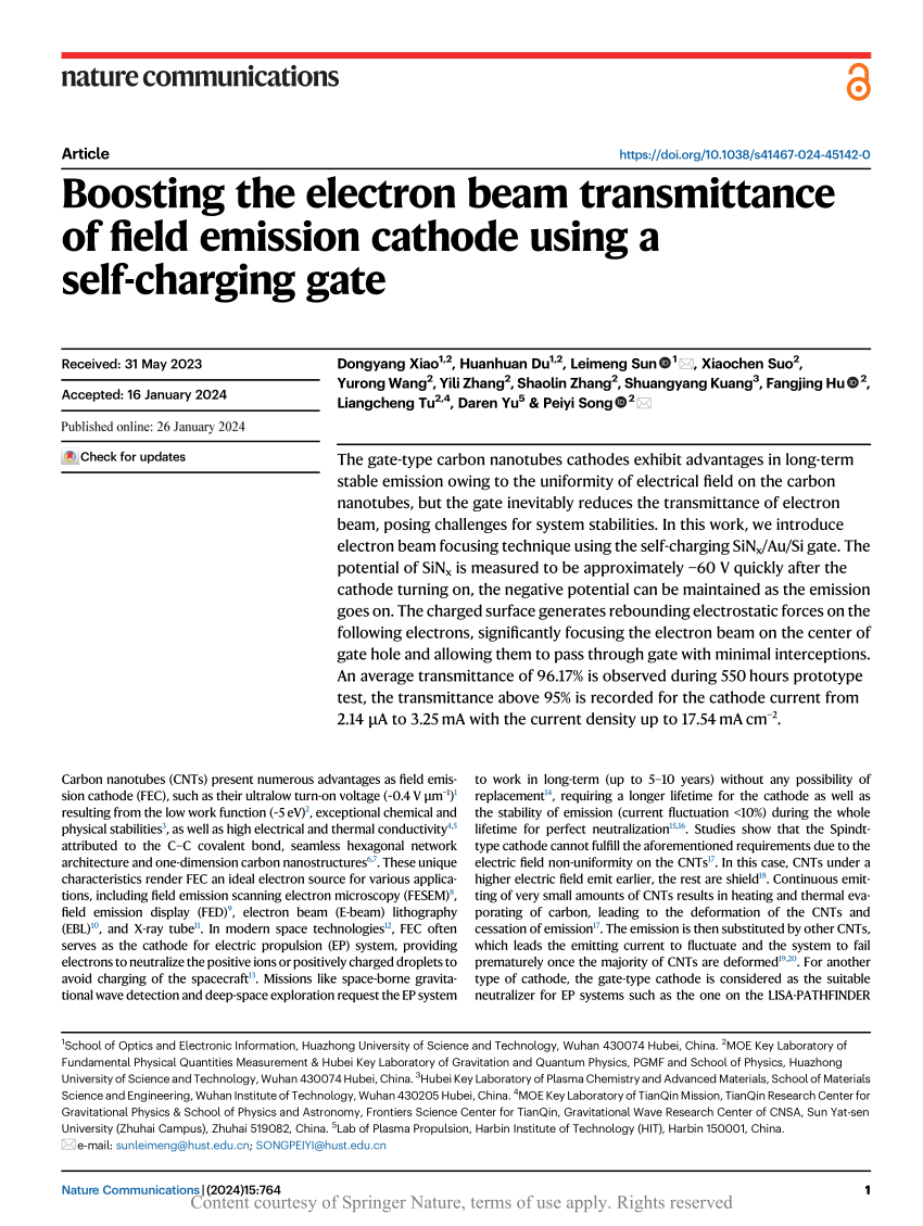 PDF) Boosting the electron beam transmittance of field emission 