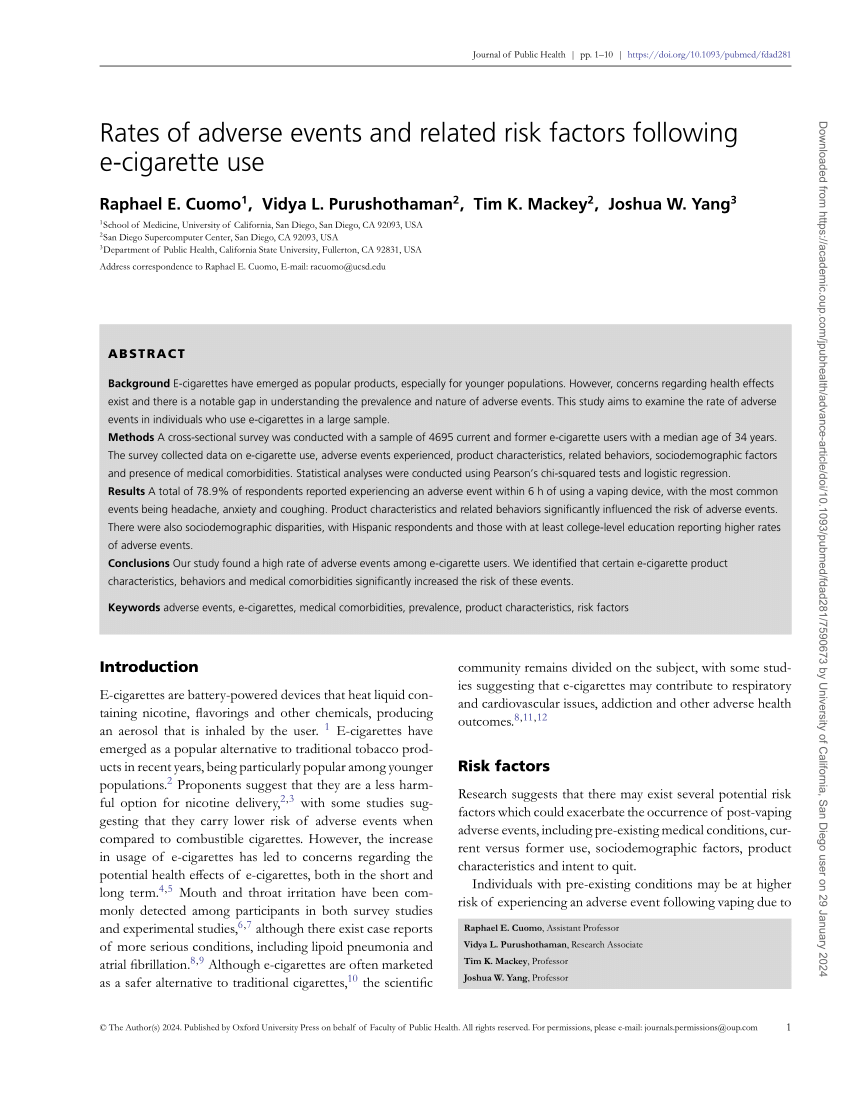 PDF Rates of adverse events and related risk factors following e