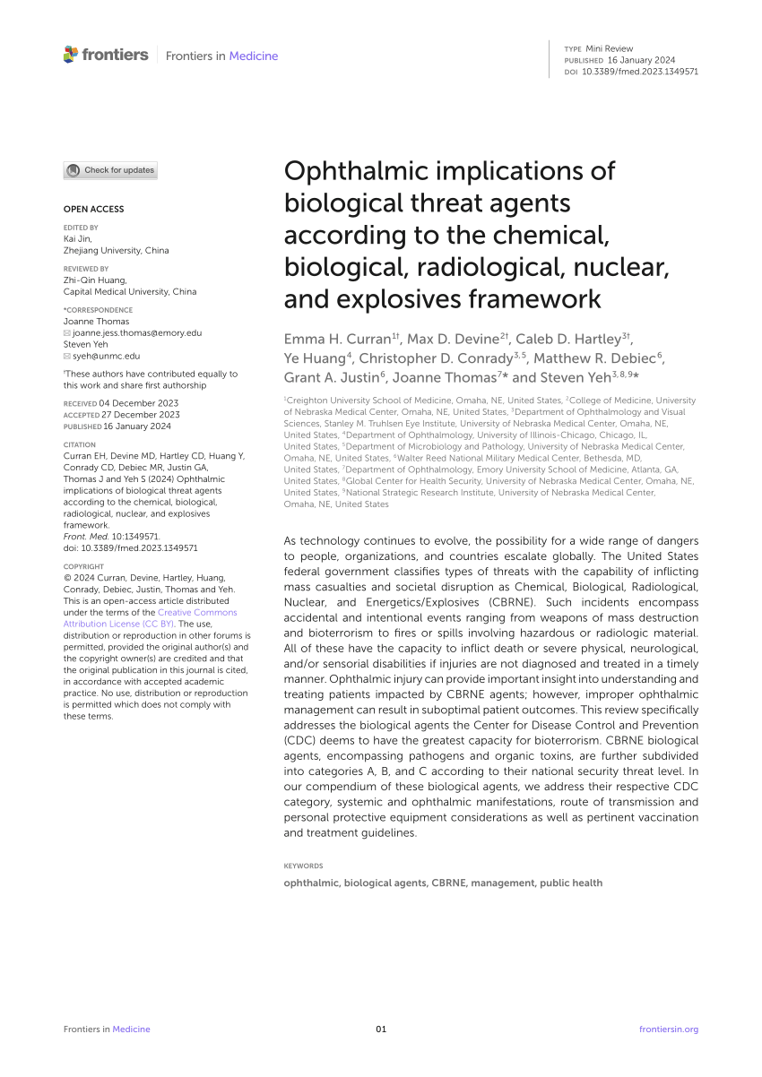PDF) Ophthalmic implications of biological threat agents according