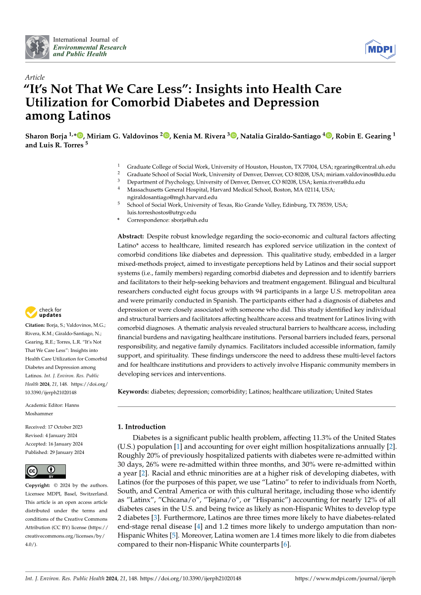 PDF) “It's Not That We Care Less”: Insights into Health Care Utilization  for Comorbid Diabetes and Depression among Latinos