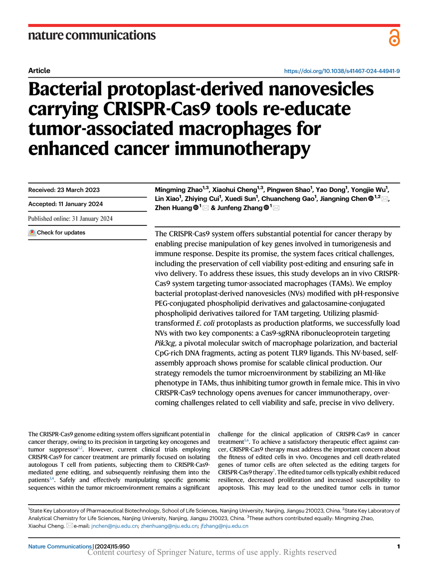 PDF) Bacterial protoplast-derived nanovesicles carrying CRISPR 