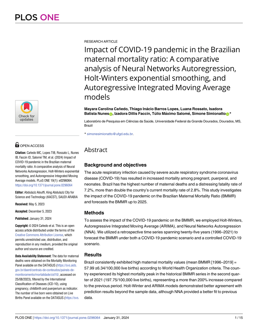 Impact of COVID-19 pandemic in the Brazilian maternal mortality ratio: A  comparative analysis of Neural Networks Autoregression, Holt-Winters  exponential smoothing, and Autoregressive Integrated Moving Average models