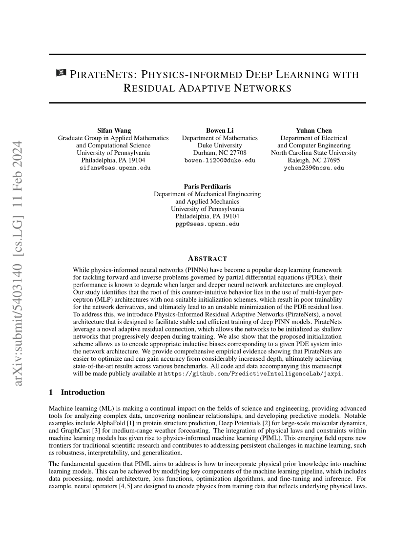 PDF) PirateNets: Physics-informed Deep Learning with Residual