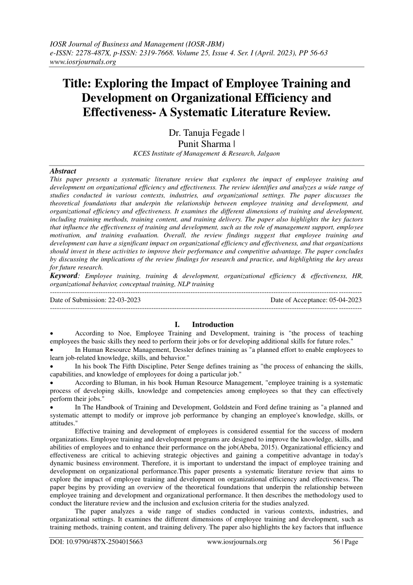 literature review on effectiveness of training and development