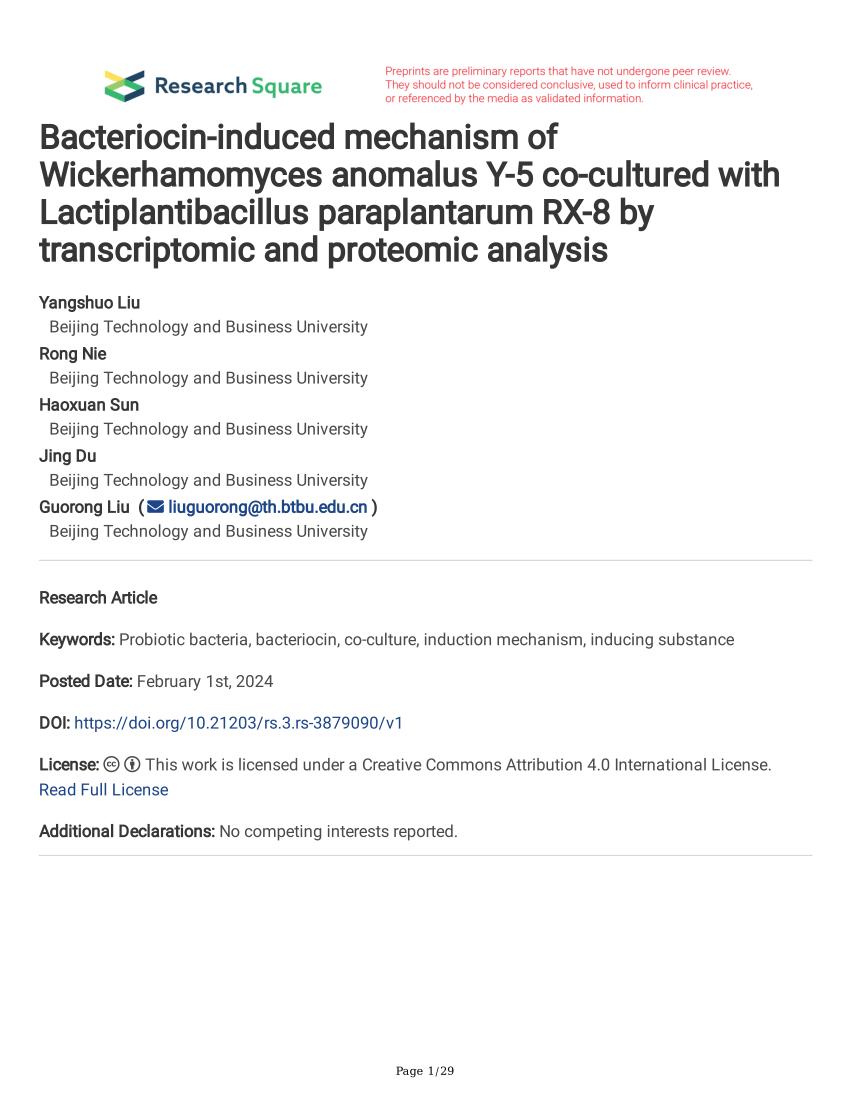 PDF) Bacteriocin-induced mechanism of Wickerhamomyces anomalus Y-5