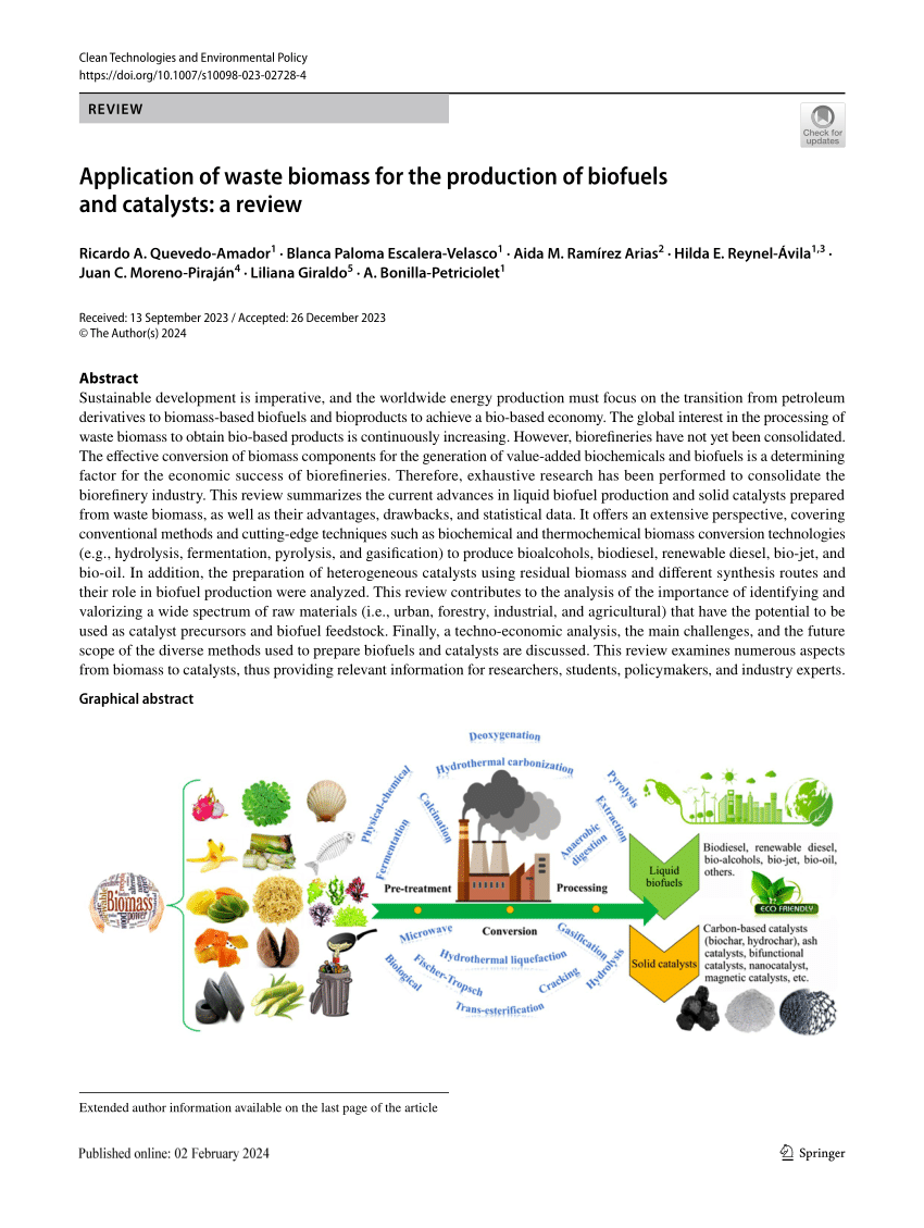 PDF) Application of waste biomass for the production of biofuels and  catalysts: a review