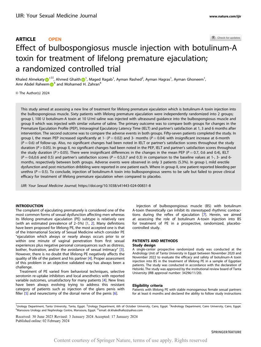 PDF Effect of bulbospongiosus muscle injection with botulinum A