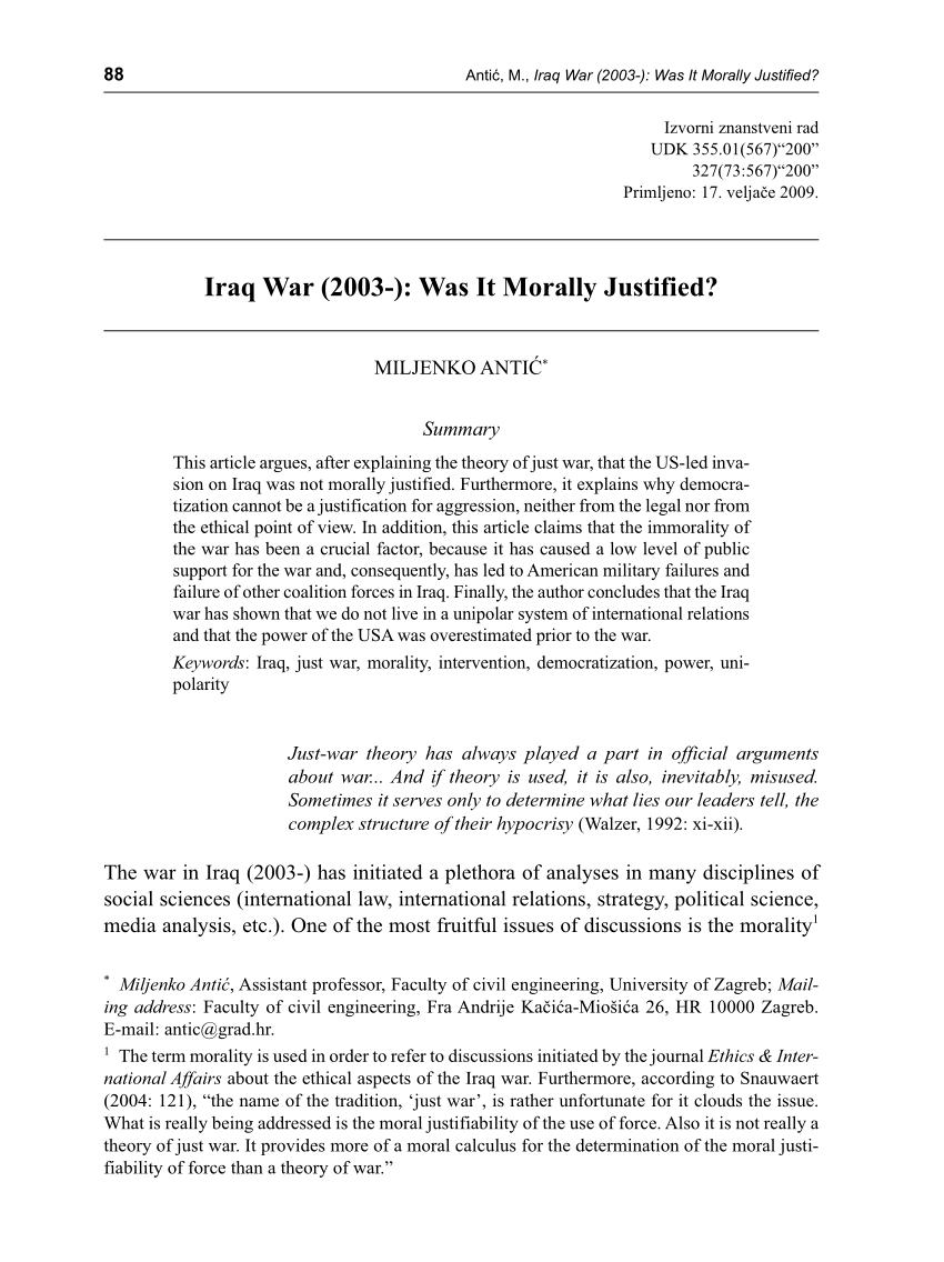 (PDF) Iraq War (2003-): Was It Morally Justified?