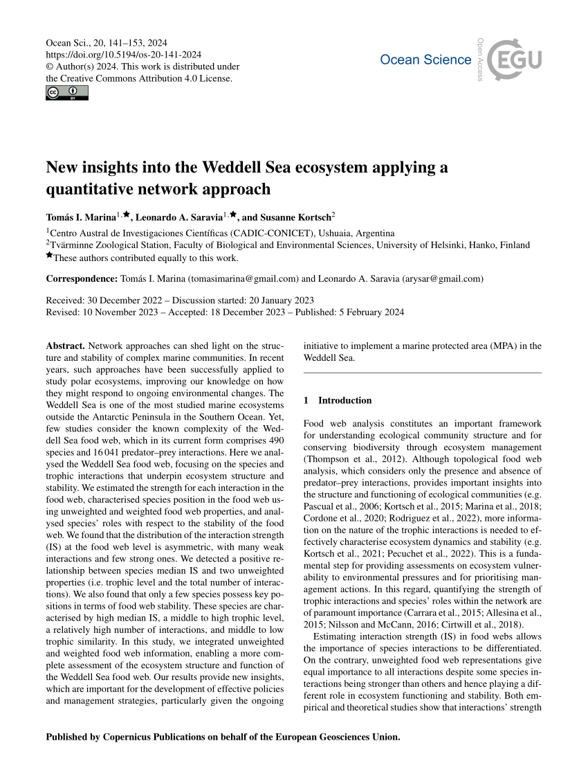 (PDF) New insights into the Weddell Sea ecosystem applying a