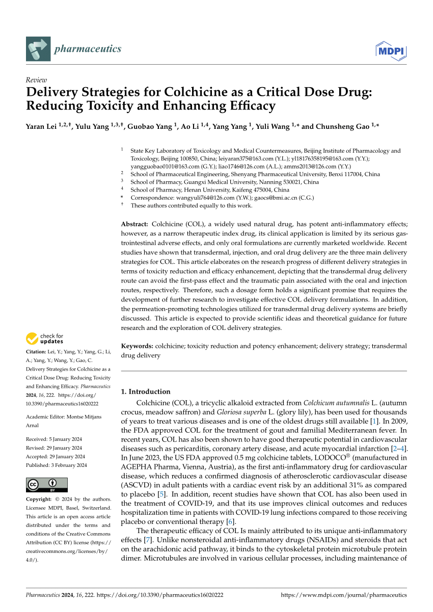 PDF) Delivery Strategies for Colchicine as a Critical Dose Drug 