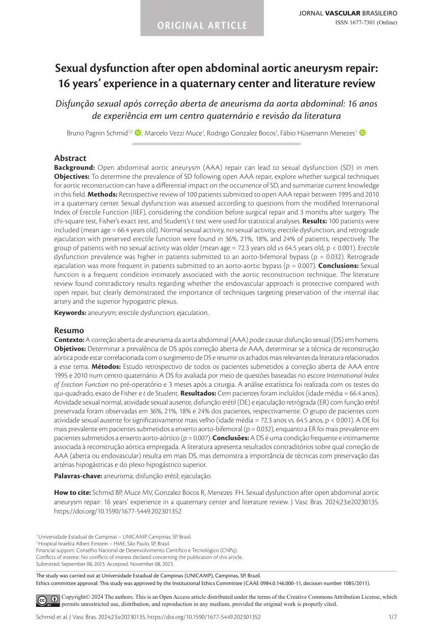 PDF Sexual dysfunction after open abdominal aortic aneurysm