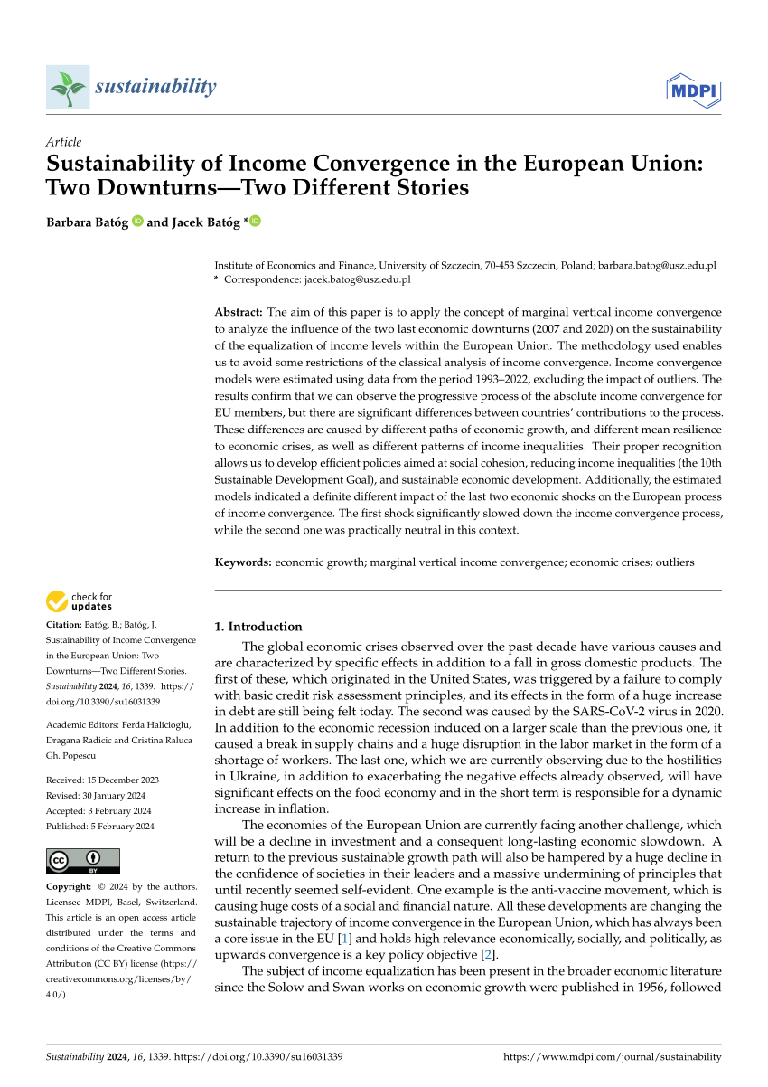 PDF) Sustainability of Income Convergence in the European Union: Two  Downturns—Two Different Stories