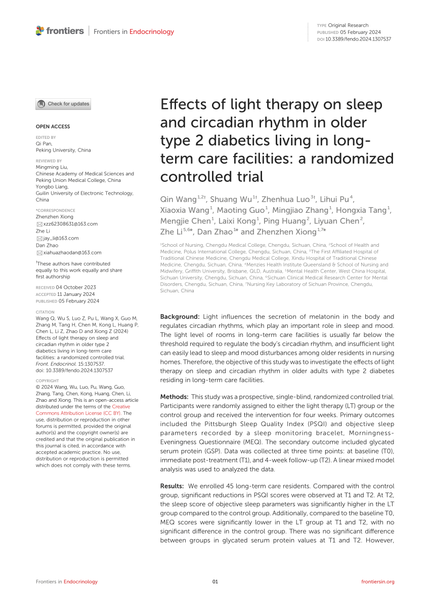 PDF) Effects of light therapy on sleep and circadian rhythm in 