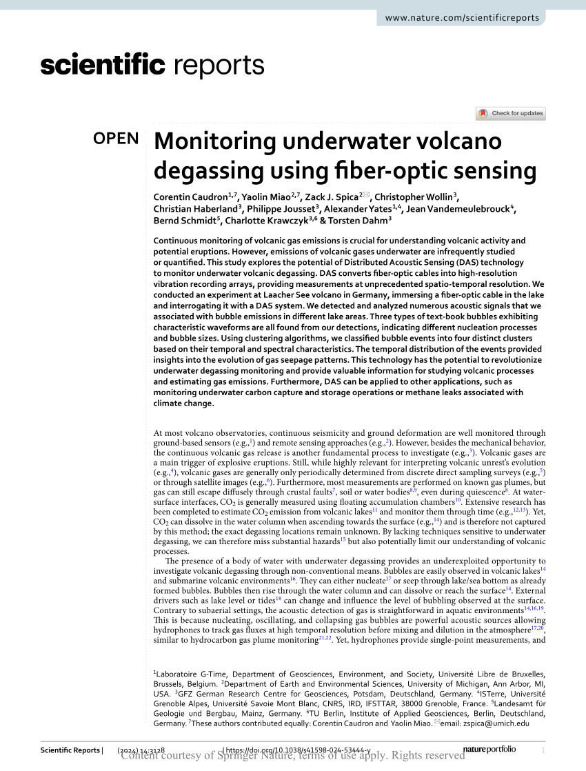 PDF) Monitoring underwater volcano degassing using fiber-optic sensing