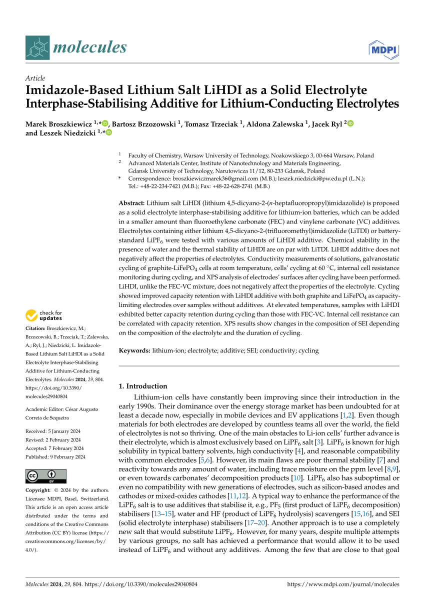 PDF) Imidazole-Based Lithium Salt LiHDI as a Solid Electrolyte 