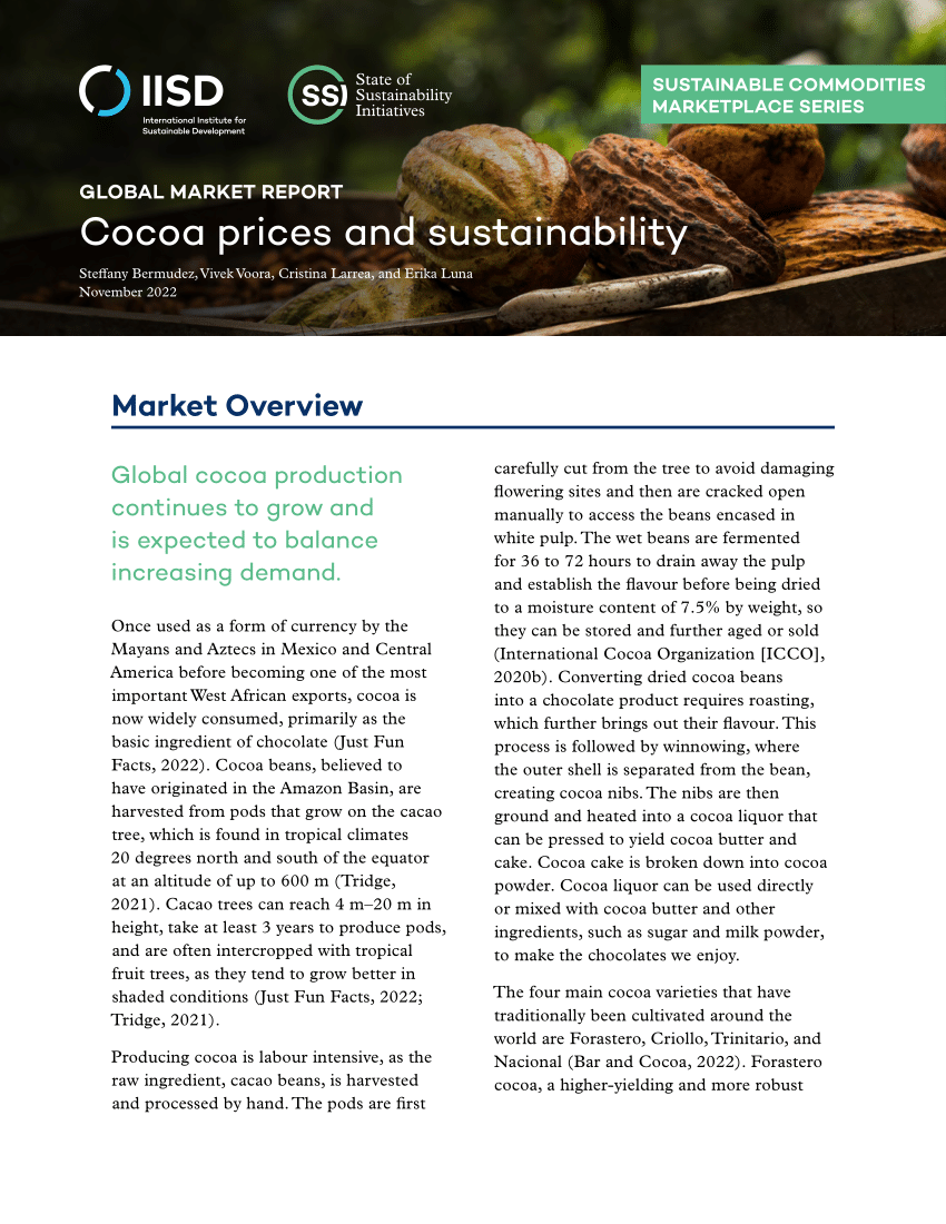 PDF) Cocoa prices and sustainability SUSTAINABLE COMMODITIES MARKETPLACE  SERIES Market Overview