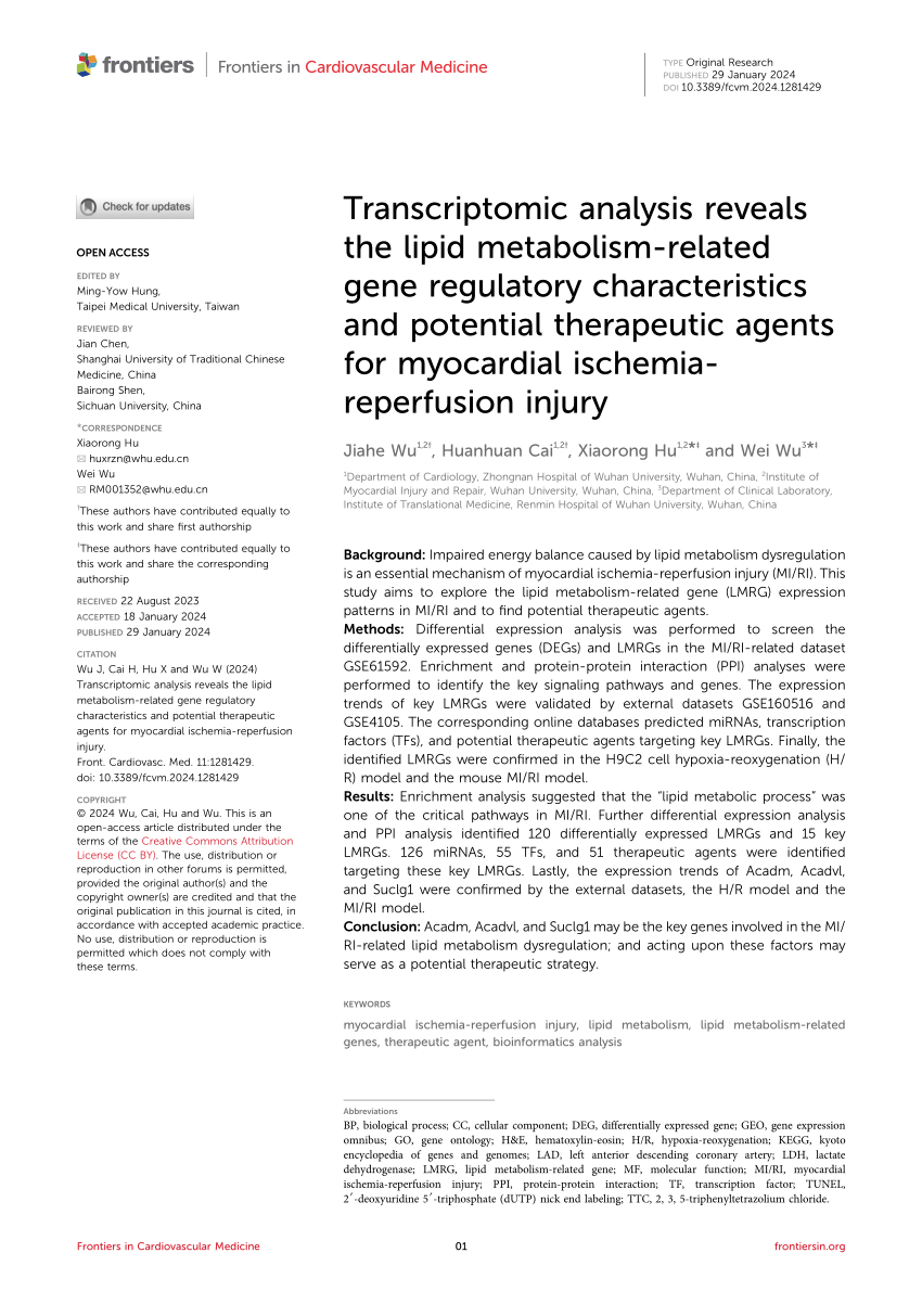 PDF) Transcriptomic analysis reveals the lipid metabolism-related 