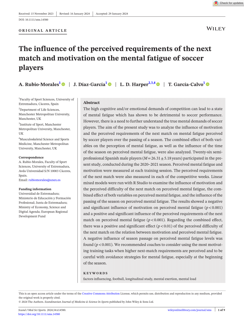 Pdf The Influence Of The Perceived Requirements Of The Next Match And Motivation On The Mental
