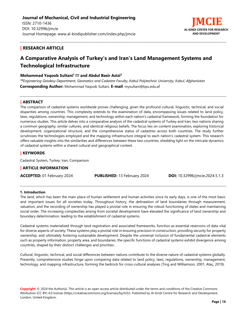 (PDF) A Comparative Analysis of Turkey's and Iran's Land Management Systems and Technological 