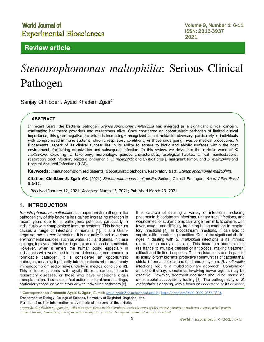 PDF) Stenotrophomonas maltophilia: Serious Clinical Pathogen