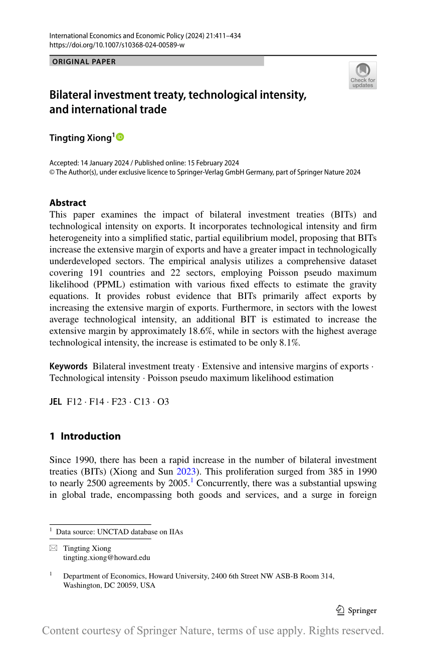 research paper on bilateral investment treaty