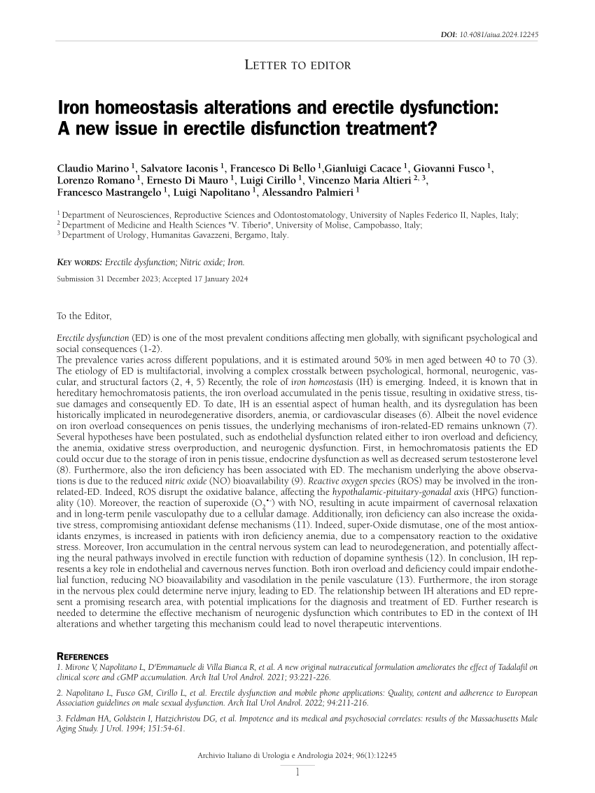 PDF Iron homeostasis alterations and erectile dysfunction A new