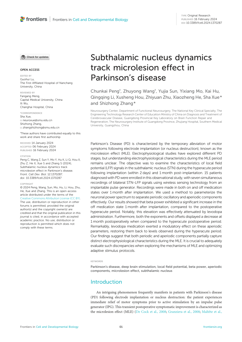 Frontiers  Stimulation of the Subthalamic Nucleus Changes