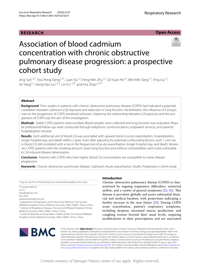 PDF) Association of blood cadmium concentration with chronic 