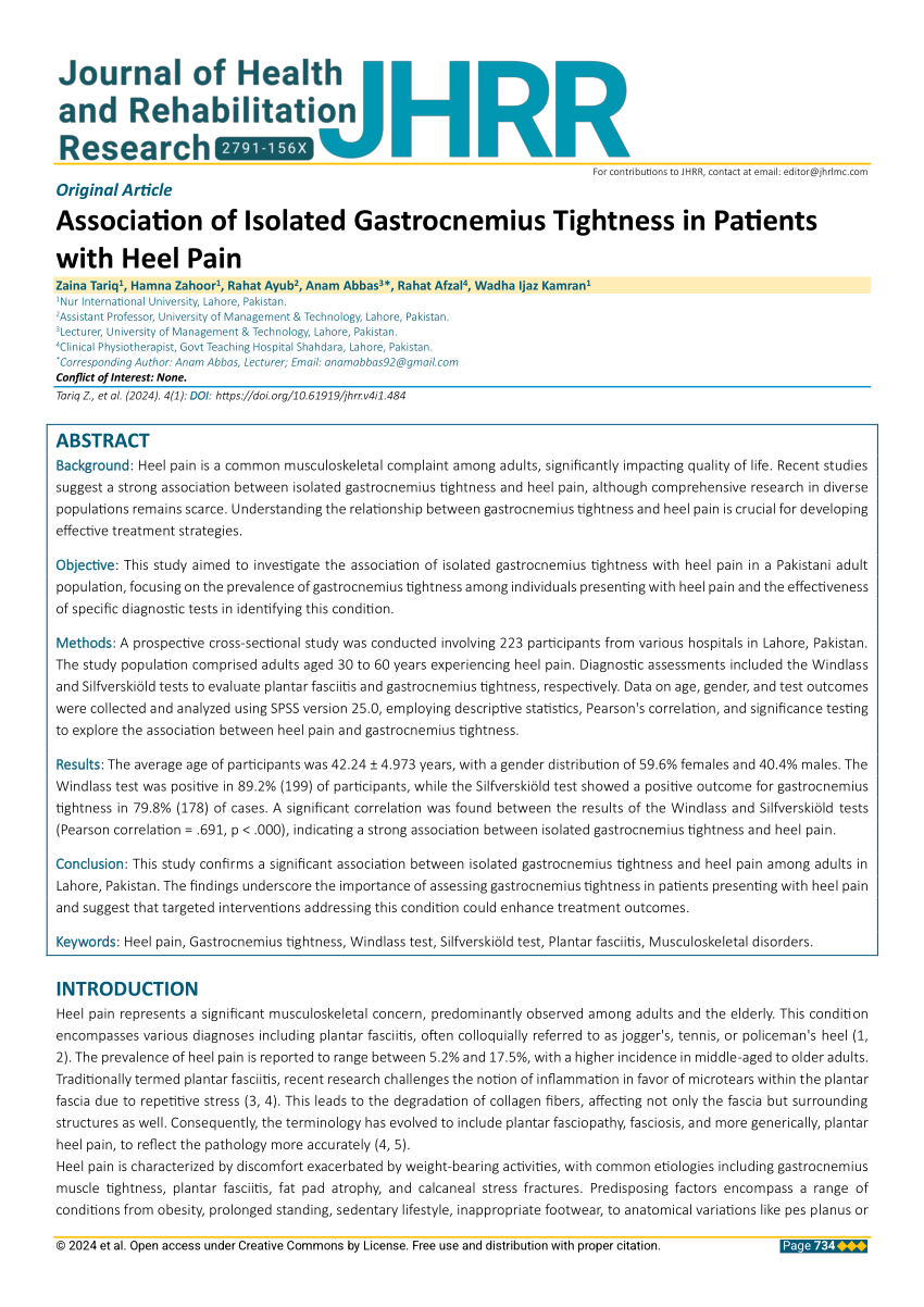 (PDF) Association of Isolated Gastrocnemius Tightness in Patients with Heel Pain