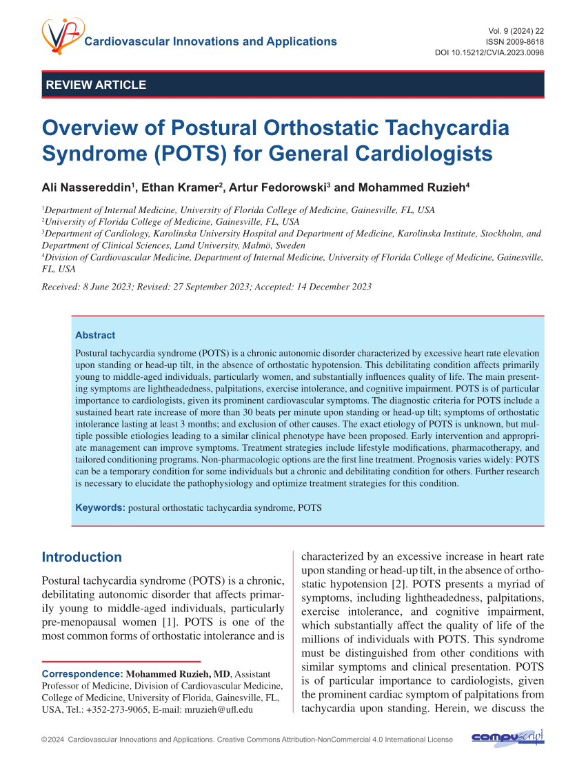 PDF) Overview of Postural Orthostatic Tachycardia Syndrome (POTS) for  General Cardiologists