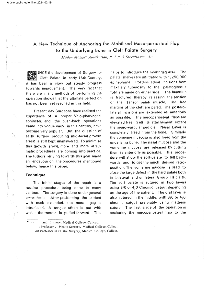 Pdf A New Technique Of Anchoring The Mabilised Muco Periosteal Flap To The Underlying Bone In 